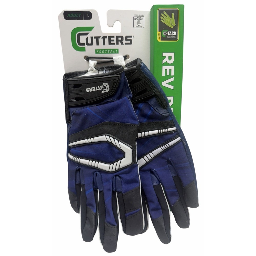 Cutters Rev Pro Football Receiver Gloves Adult Large Navy C-TACK Grip NWT